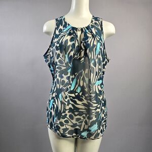 Ecru Blue and Gray Patterned Tank Top R2